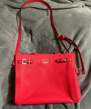 Kate Spade New York Red Pebbled Satchel Bag with Buckle, Gold Hardware thumbnail 2