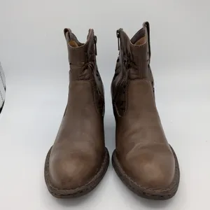 Born Ivy Brown Leather Floral Laser Cut Out Ankle Boots‎ Womens 7 EU 38 thumbnail 3