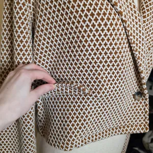 Maeve Anthropologie Brown & White Geometric Knit Cropped Blazer thumbnail 3