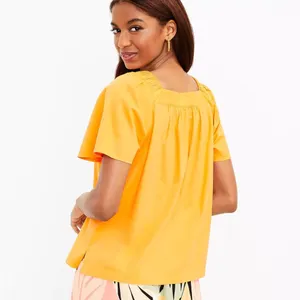 Loft Petite Flutter Sleeve Square Neck tangerine Top Orange cotton modal Large thumbnail 2