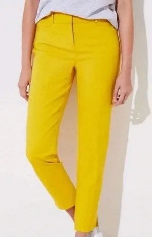 Loft Women's Sz 4 Petite Marisa Fit Cropped Riviera Pant Mustard Yellow Mid-Rise thumbnail 1