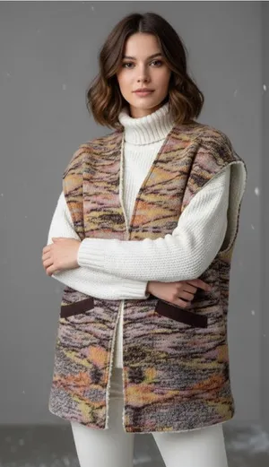 Free PEOPLE Layer Up Vest Wool and Sherpa Aztec print Reversible XS oversized thumbnail 1