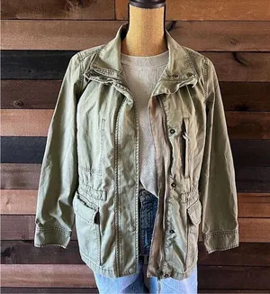 Olive Green Madewell Utility Jacket Zip-Up Multi Pockets thumbnail 1