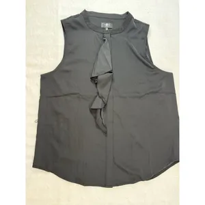 7 For All Mankind Womens‎ Size Medium Black Sleeveless Ruffle Front Blouse Chic thumbnail 3