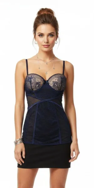 Tahari Blue Padded Sheer Camisole Lace Bra Corset Top 34B NEW thumbnail 1