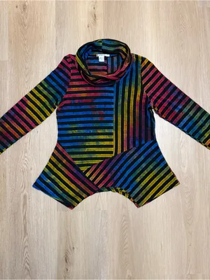 Feratelli Ombre Rainbow Stripe Cowl Neck Asymmetrical Hem Wearable Art Tunic L thumbnail 6