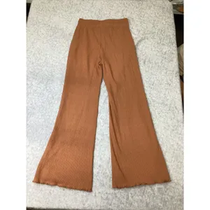 Billabong Essentials Women Ribbed Wide Leg Pants Orange Lettuce Hem Medium NWOT thumbnail 3