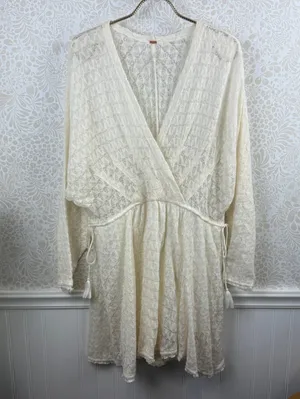 Free People Cream Lace Draped Snug Bug Lightweight Soft Mini Dress - Size - XS thumbnail 8