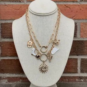 Western Sunburst Charm Necklace Set Gold thumbnail 2