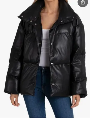Faux Leather black Puffer Jacket thumbnail 1