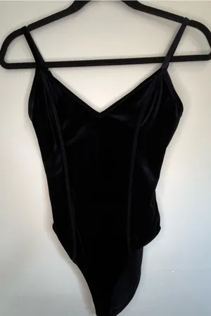 Flirty Sexy Baddie Forever 21 Navy Blue Velvet Bodysuit Women’s Size Small thumbnail 1