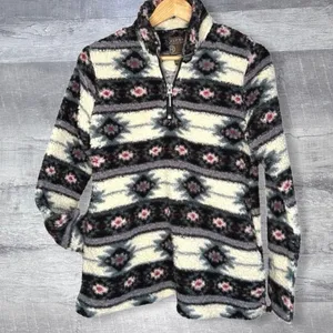Roper Southwestern Quarter Zip Polar Fleece Pullover Women S Aztec Ivory Pockets thumbnail 1