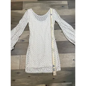 Free People Crochet Lace Dress Scoop Back With Bell Sleeves Size M Cream thumbnail 4