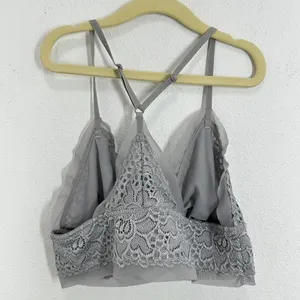 Free Press Gray Lace Sport Bralette‎ Lingerie Removable Pads Medium thumbnail 4