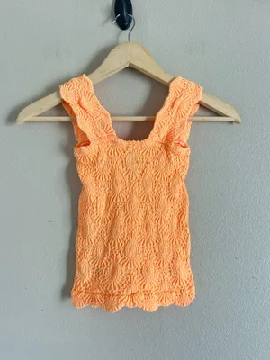 Free People Intimately Orange Love Letter Tank Top Sz XS /S Square Neck Textured thumbnail 2