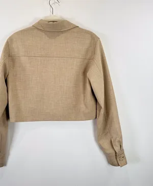 Aritzia Wilfred Womens Jacket Beige Little Cropped Button Up Crepette Stretch XS thumbnail 10