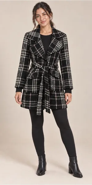NWT Vintage Wet Seal Plaid Belted Coat Women XL Y2K Black Pink thumbnail 1