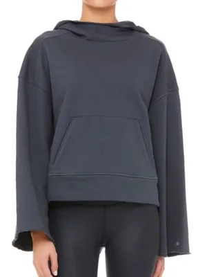 Alo Yoga oversized Box Crop Hoodie Raw Hem Cotton Blend Sweatshirt Womens sz xs thumbnail 1