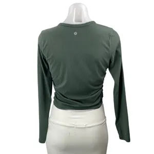 Lululemon Women's Green Ribbed Knit Long Sleeve Crew Athletic Crop Top Size M thumbnail 3