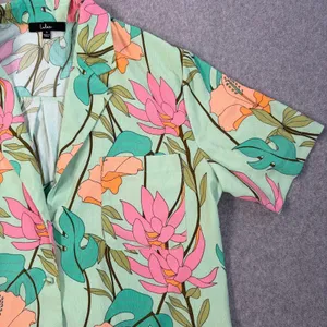 Lulus Women's Small Totally Tropical Light Green Floral Button Up Shirt Dress thumbnail 2