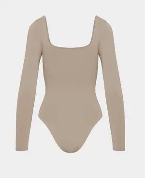 ARITZIA BABATON‎ Contour Square Neck Long sleeve Bodysuit in Nude Beige Medium thumbnail 1