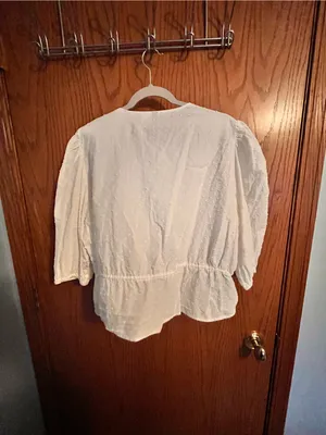 Divided White Tie-Front Peasant Blouse thumbnail 6