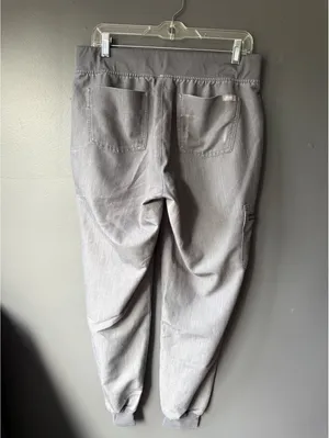FIGS Zamora Gray Medical Scrub Jogger Pants with Teal Drawstring, Size M thumbnail 2