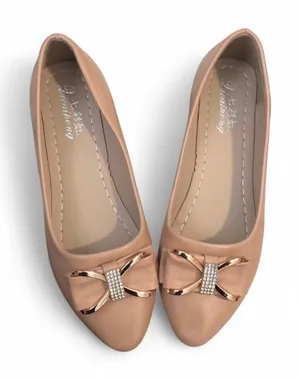 NEW Coquette Romantic Dainty Fairy Blush Pink Faux Leather Rhinestone Bow Ballet Flats Ballerina Kitten Heels Size 38 - Measurement in pics New no tags thumbnail 1
