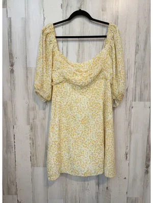 Showpo Women's US 14 Yellow Floral Off-Shoulder Puff Sleeve Mini Dress thumbnail 2