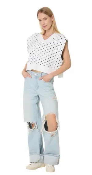 Free People White and Black Knit oversized Vest size large thumbnail 3