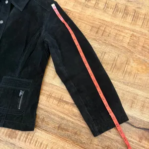 Vintage Chicos Suede Leather Jacket Large 2 Chore Pockets 90s Grunge Indie Black thumbnail 13