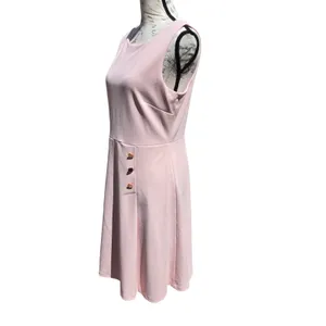 Ivanka Trump Women Blush Pink Sleeveless Fit & Flare Dress Rose Gold Buttons 10 thumbnail 3
