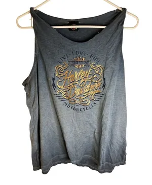 Harley-Davidson Women's Embellished Tank Top XL Gray Motorcycle Theme thumbnail 1