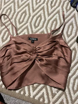 Express Women's Satin Twist-Front Crop Top - Brown thumbnail 2