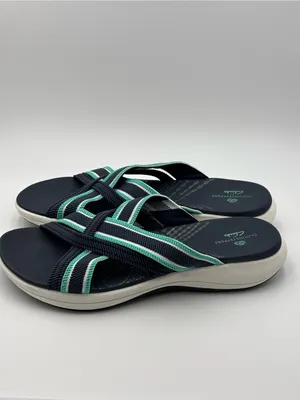 Cloudsteppers by Clarks Navy and Teal Crisscross Slide Sandals Size 9.5 thumbnail 4