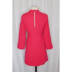 ZARA Mock Neck Mini Dress Gold Buttons Solid Pink Retro Knit Valentine Small thumbnail 7