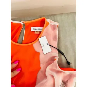 Calvin Klein NWT Orange Floral Print Sleeveless Lined Flowy A-Line Dress Size 4 thumbnail 9