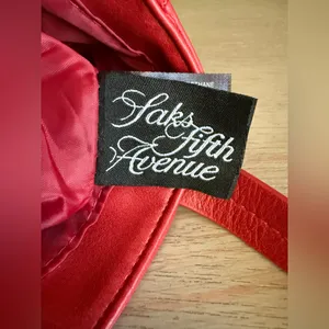 Saks Fifth Avenue Faux Leather Colorblock Tote Bag Red Pink with Zebra‎ Charm thumbnail 5