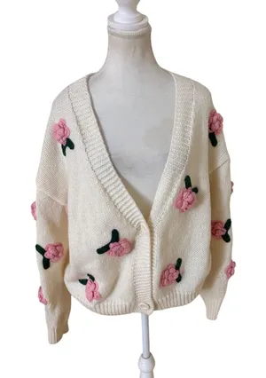 LUNA IVY 3D Rose Cardigan Knit‎ Size Medium thumbnail 1