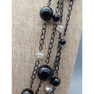Ethel & Myrtle Black Chain Beaded Multi Strand Necklace 27" Whimsigoth Witchy thumbnail 5