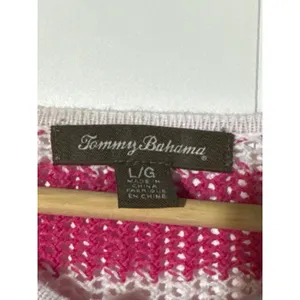 Tommy Bahama Tunic Sweater L Pink Stripe Linen Cotton Open Knit 3/4 Sleeve thumbnail 3