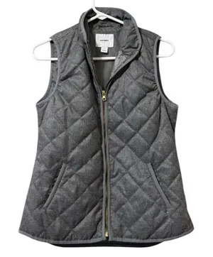 Old Navy Women‎ Size XS Quilted Puffer Vest Sleeveless Full Zip Jacket Gold Zip thumbnail 1