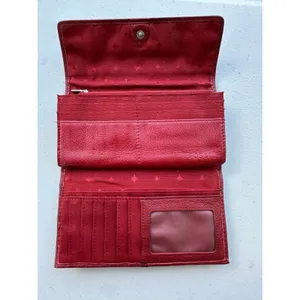 Vintage Fossil Maddox Red Genuine Cowhide Leather Trifold Organizer Wallet thumbnail 4