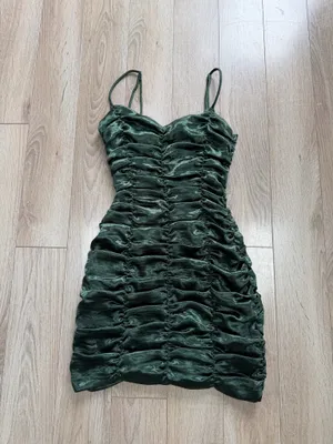 Lucy in the Sky Mini Dress Green Ruched thumbnail 2