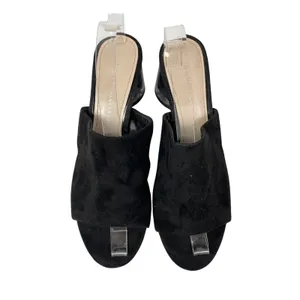 Zara Women's Black Faux Suede Clear Chunky Block Heel Open Toe Mule Heels Sz 7.5 thumbnail 2