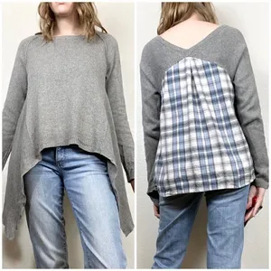 Anthropologie Moth Grey Handkerchief Hem Plaid Back Sweater thumbnail 2