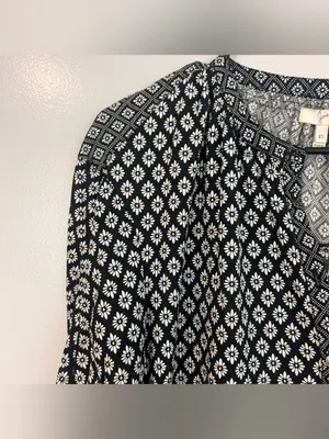 Joie Hagi Long Bishop Sleeve Ditzy Tile Print Black/White Drop BohoDress Size XS thumbnail 5