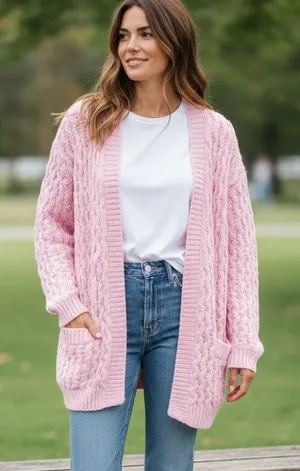 H&M Oversized Cable Knit Cardigan Bubblegum Pink Size XS thumbnail 1