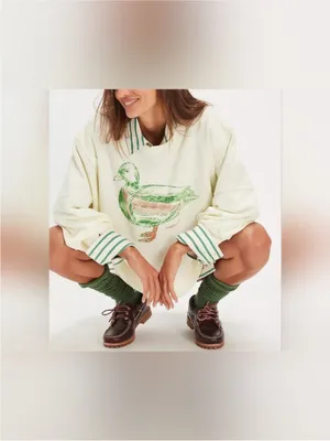 NWT Free People We The Free Graphic Camden Pullover - duck combo mallard - Large thumbnail 3