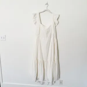 [Madewell] Cream Ruffle Strap Textural Striped Tiered Midi Dress Cutout Back 2X thumbnail 4